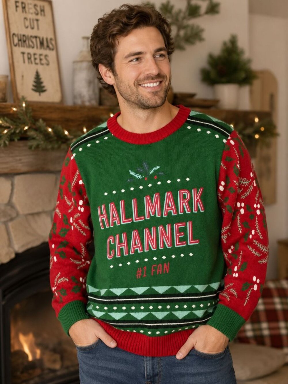 Hallmark Ugly Christmas Sweater Holiday Knit #1 Fan Festive Graphic Pullover L